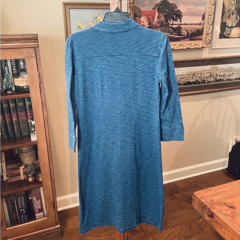 Talbots 3/4 sleeve stretch midi shirt dress below knee 100% cotton SZ S blue - Picture 7 of 8